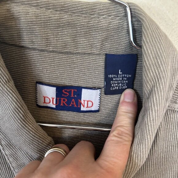 St Durant Mens Long Sleeve Button Up Shirt Grey Thick Distressed Large Cotton - Picture 3 of 9